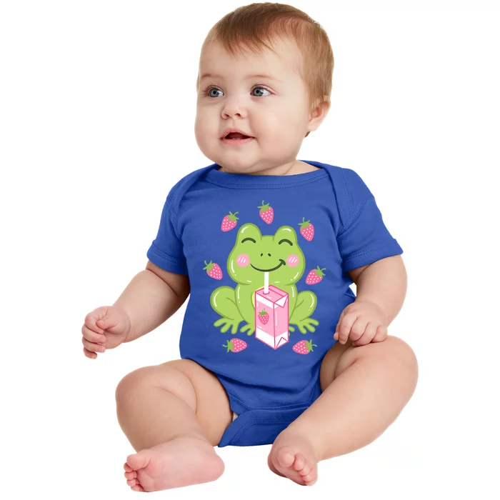 Strawberry Milk Frog Japanese Kawaii Funny Gift Baby Bodysuit