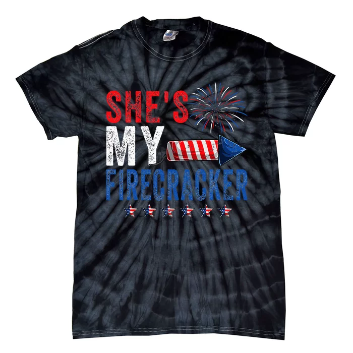 SheS My Firecracker His And Her 4th July Matching Couples Tie-Dye T-Shirt