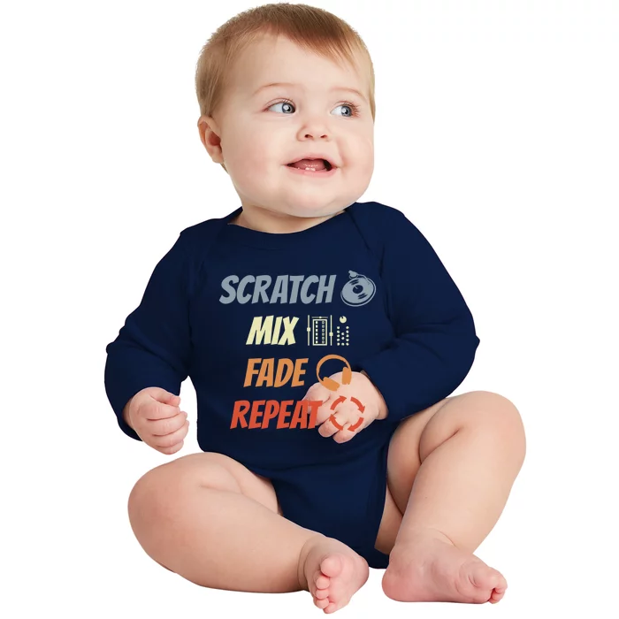 Scratch Mix Fade Repeat Disc Jockey Dj Gift Baby Long Sleeve Bodysuit