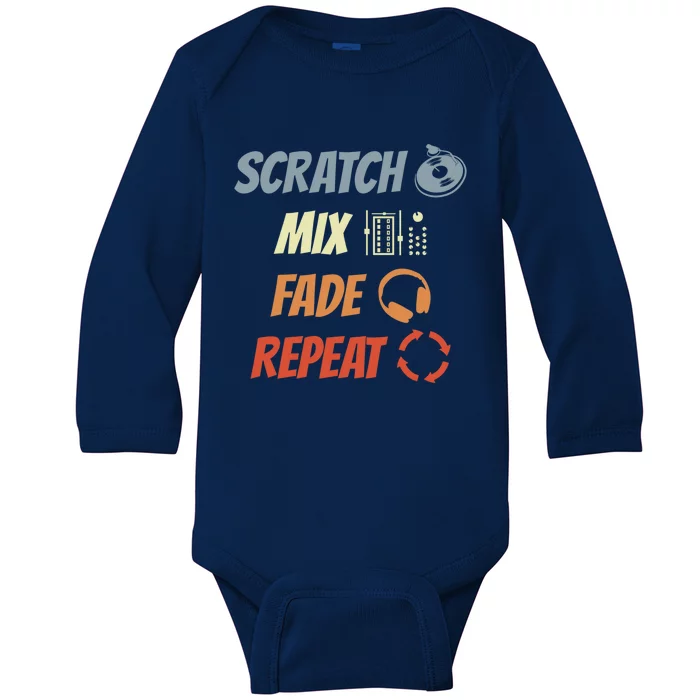 Scratch Mix Fade Repeat Disc Jockey Dj Gift Baby Long Sleeve Bodysuit