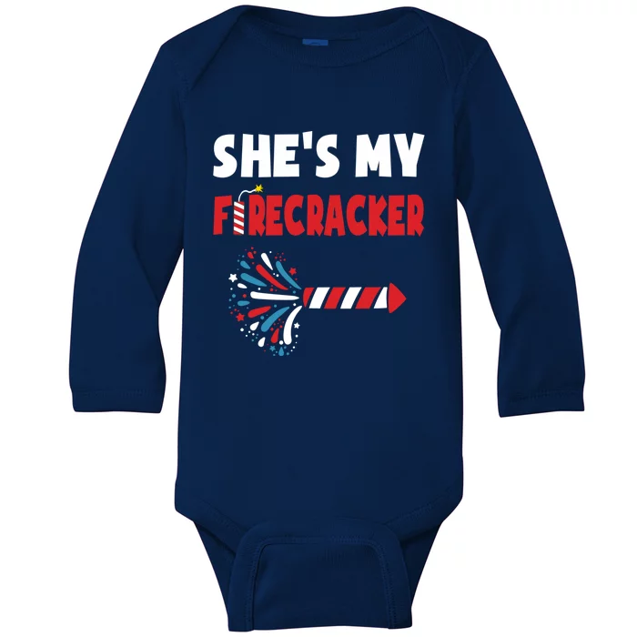 Shes My Firecracker Meaningful Gift 4th Of July Matching Couples Cute Gift Baby Long Sleeve Bodysuit