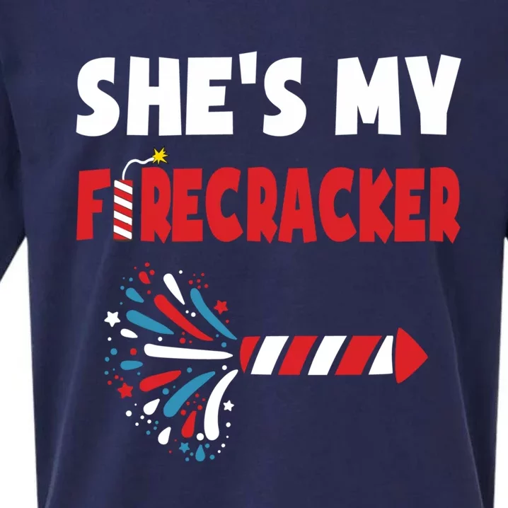 Shes My Firecracker Meaningful Gift 4th Of July Matching Couples Cute Gift Sueded Cloud Jersey T-Shirt