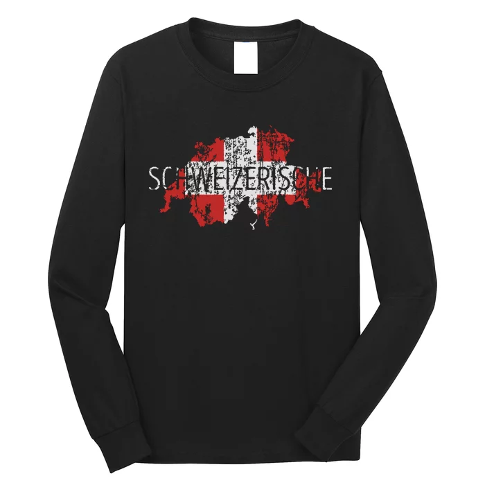 Switzerland Map Flag Souvenir Distressed Schweizerische Long Sleeve Shirt