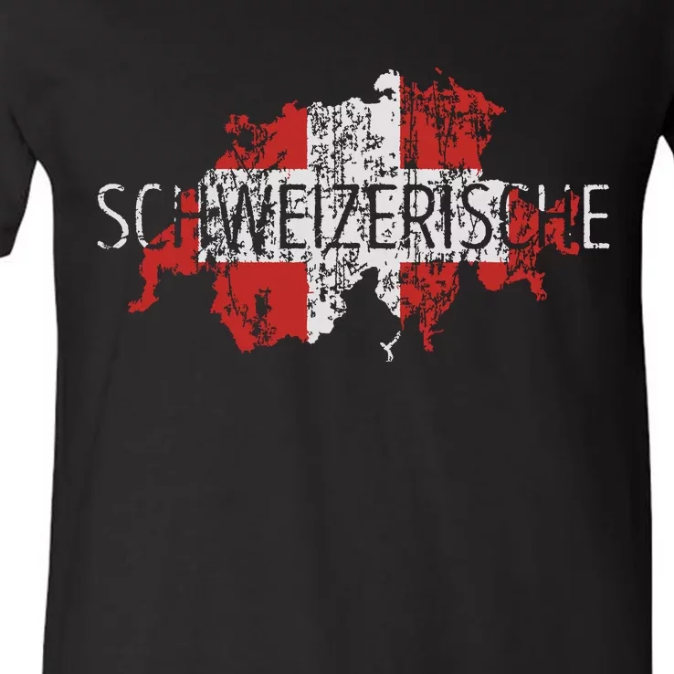 Switzerland Map Flag Souvenir Distressed Schweizerische V-Neck T-Shirt