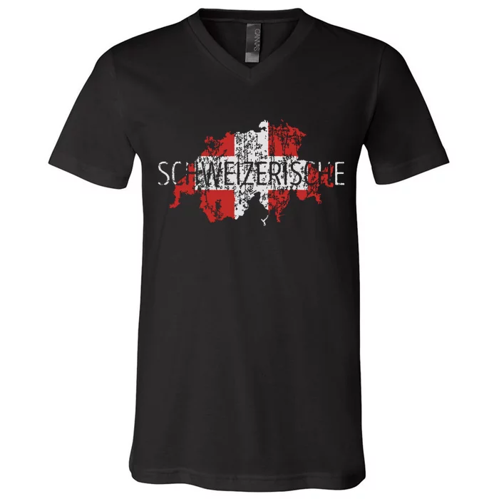 Switzerland Map Flag Souvenir Distressed Schweizerische V-Neck T-Shirt