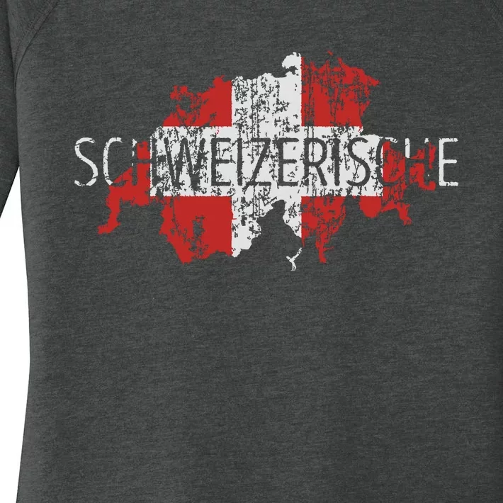 Switzerland Map Flag Souvenir Distressed Schweizerische Women's Perfect Tri Tunic Long Sleeve Shirt