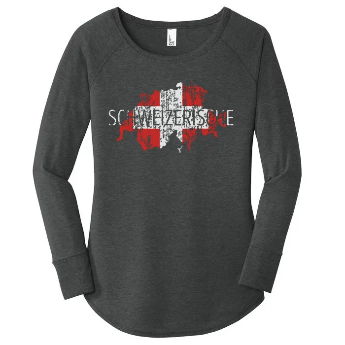 Switzerland Map Flag Souvenir Distressed Schweizerische Women's Perfect Tri Tunic Long Sleeve Shirt