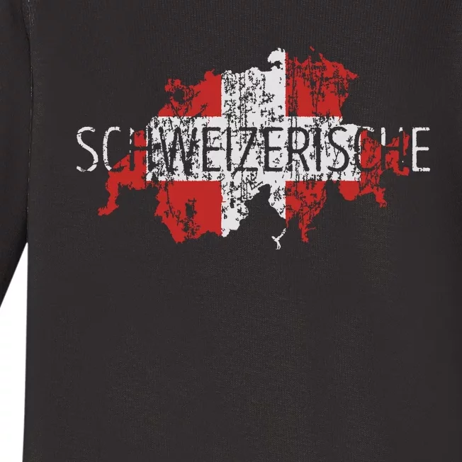 Switzerland Map Flag Souvenir Distressed Schweizerische Baby Long Sleeve Bodysuit