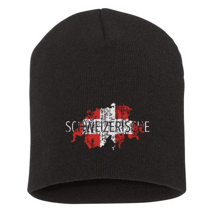 Switzerland Map Flag Souvenir Distressed Schweizerische Short Acrylic Beanie