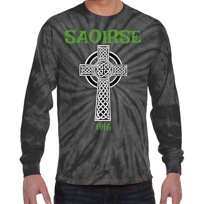 Saoirse meaning Freedom Irish Republican With Celtic Cross Tie-Dye Long Sleeve Shirt