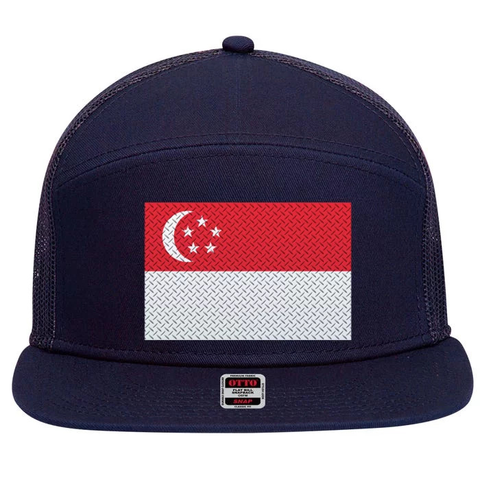 Singapore Metal Flag Shield 7 Panel Mesh Trucker Snapback Hat