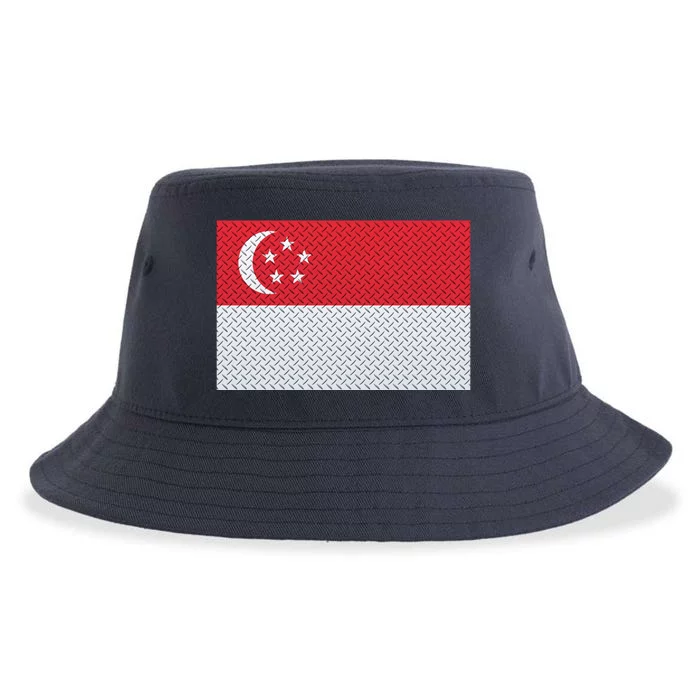 Singapore Metal Flag Shield Sustainable Bucket Hat