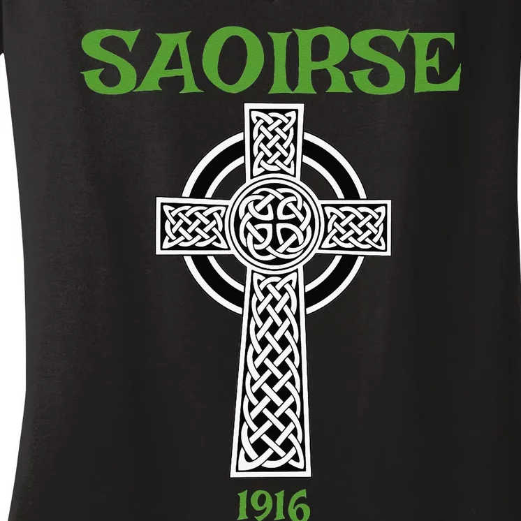 Saoirse meaning Freedom Irish Republican With Celtic Cross Women's V-Neck T-Shirt