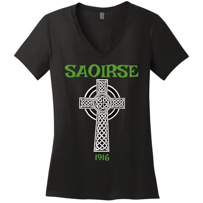 Saoirse meaning Freedom Irish Republican With Celtic Cross Women's V-Neck T-Shirt