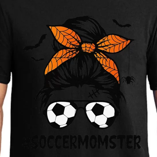 Soccer Momster For Funny Halloween Mom Messy Bun Hair Pajama Set