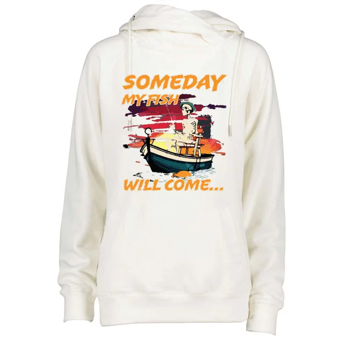 Someday My Fish Will Come Vintage 90s Womens Funnel Neck Pullover Hood