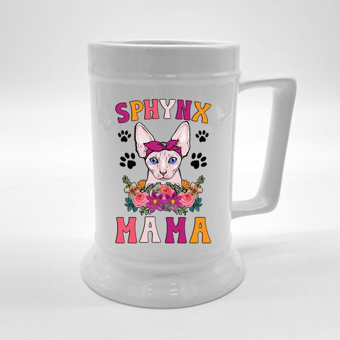 Sphynx Mama Flowers Sphynx Owner Sphynx Cat Mom Sphynx Girl Front & Back Beer Stein