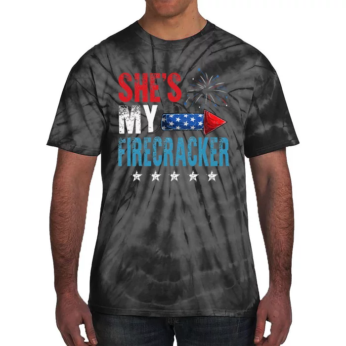 She's My Firecracker His And Hers 4th July Matching Couples Tie-Dye T-Shirt