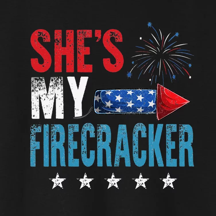 She's My Firecracker His And Hers 4th July Matching Couples Women's Crop Top Tee