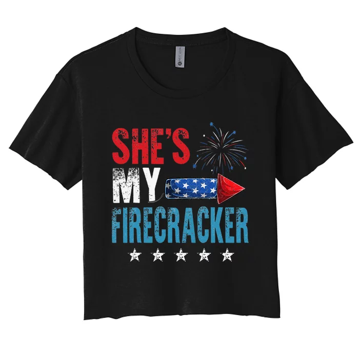 She's My Firecracker His And Hers 4th July Matching Couples Women's Crop Top Tee