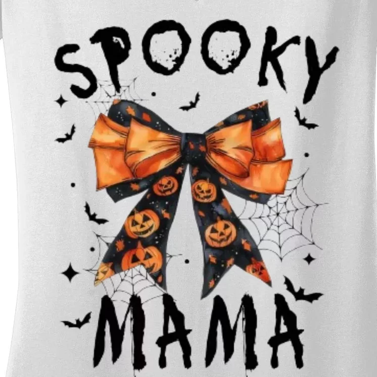 Spooky Mama Funny Pumpkin Halloween Season Matching Family Women's V-Neck T-Shirt