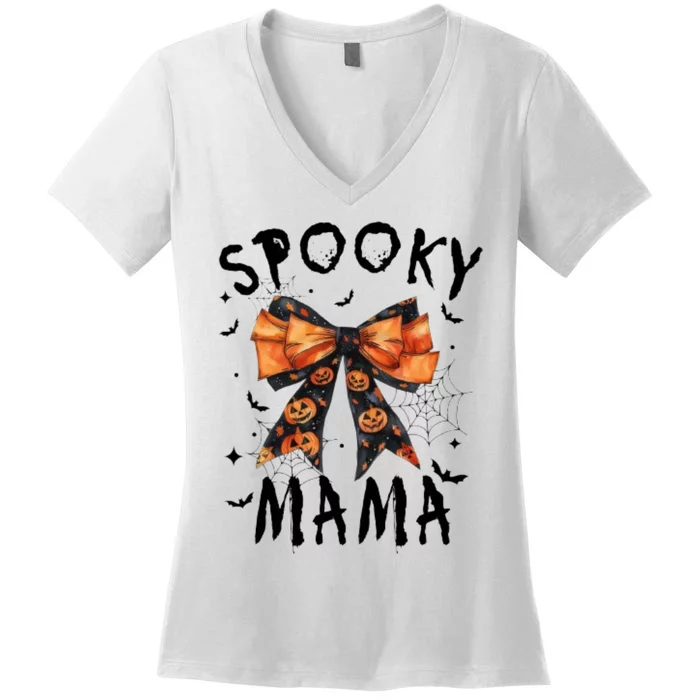 Spooky Mama Funny Pumpkin Halloween Season Matching Family Women's V-Neck T-Shirt