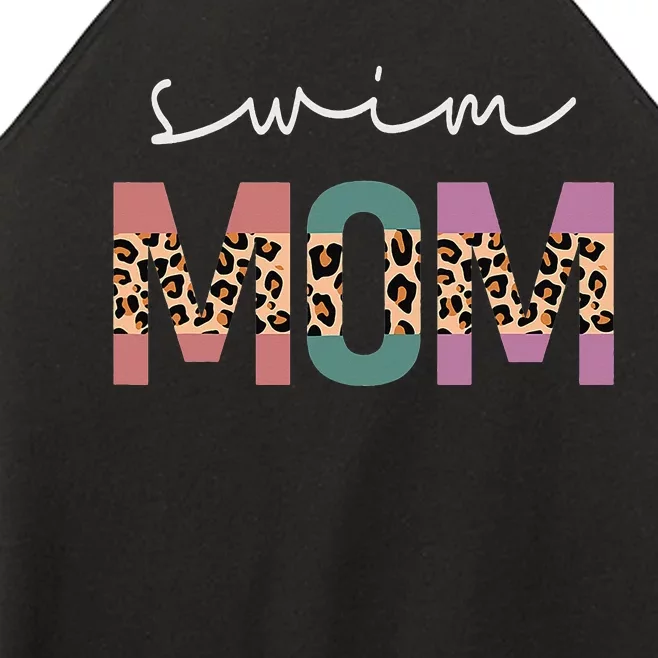 Swim Mom Funny Swimmer Swimming Lover Gift Leopard Women’s Perfect Tri Rocker Tank