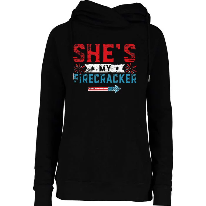 Shes My Firecracker His And Hers 4th July Matching Couples Womens Funnel Neck Pullover Hood