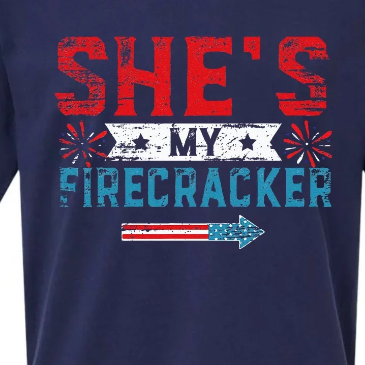 Shes My Firecracker His And Hers 4th July Matching Couples Sueded Cloud Jersey T-Shirt