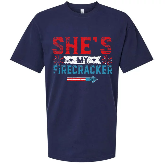 Shes My Firecracker His And Hers 4th July Matching Couples Sueded Cloud Jersey T-Shirt