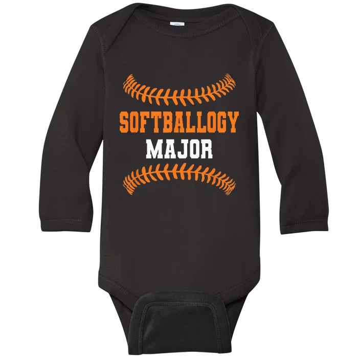 Softballogy Major Funny Fastpitch Baby Long Sleeve Bodysuit