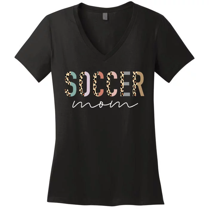 Soccer Mom Gifts Leopard Print Soccer Mama Mother's Day Women's V-Neck T-Shirt