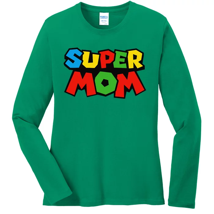 Super Mom Gamer Mothers Day Design Ladies Long Sleeve Shirt