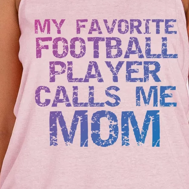 Sports Mother Gift My Favorite Football Player Calls Me Mom Meaningful Gift Women's Knotted Racerback Tank