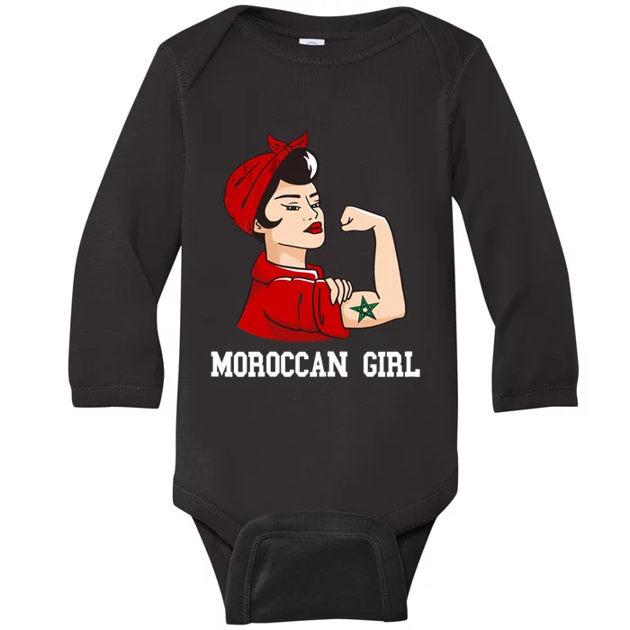 Strong Moroccan Girl Moroccan Flag Morocco Moroccan Pride Baby Long Sleeve Bodysuit