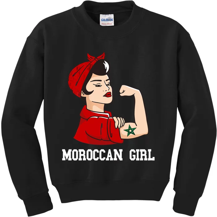 Strong Moroccan Girl Moroccan Flag Morocco Moroccan Pride Kids Sweatshirt