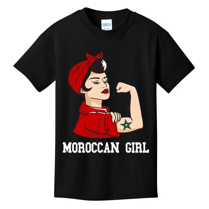 Strong Moroccan Girl Moroccan Flag Morocco Moroccan Pride Kids T-Shirt