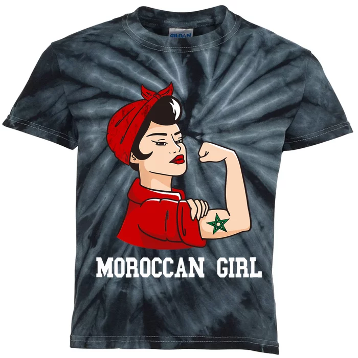 Strong Moroccan Girl Moroccan Flag Morocco Moroccan Pride Kids Tie-Dye T-Shirt