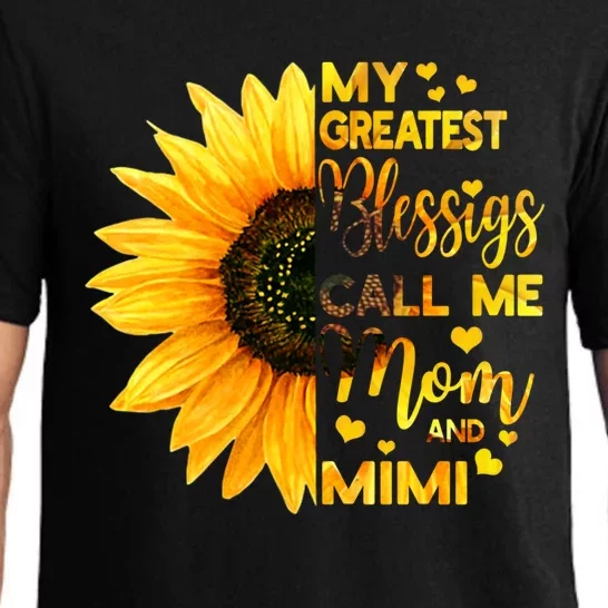 Sunflower My Greatest Blessings Call Me Mom And Mimi Family Cool Gift Pajama Set