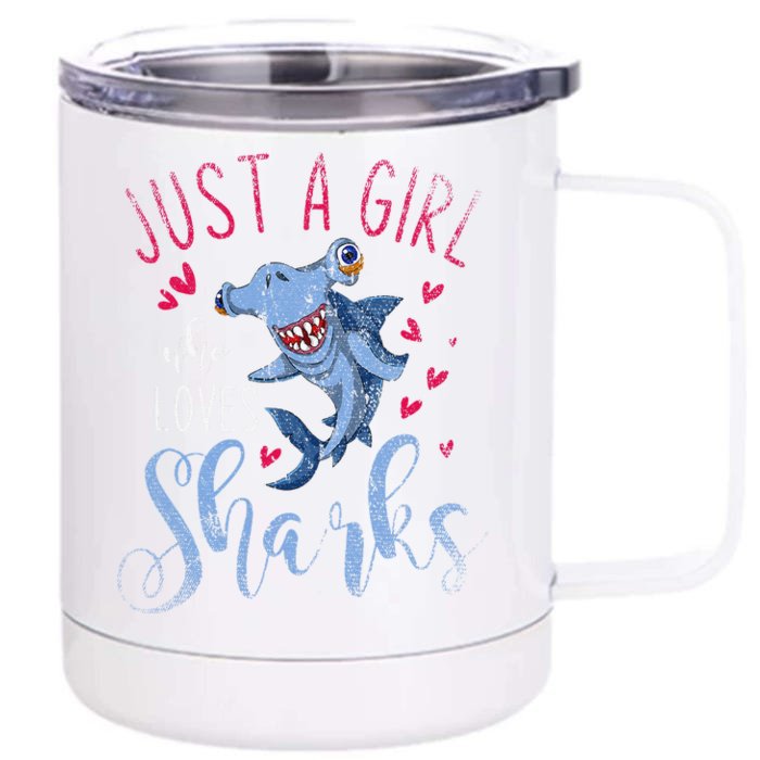 Sea Monster Gift Just A Girl Who Loves Shark Front & Back 12oz Stainless Steel Tumbler Cup