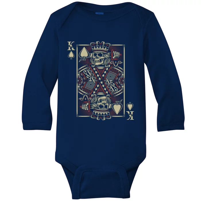 Skull Motorcycle Gift Biker King Of Spades Card Game Poker Great Gift Baby Long Sleeve Bodysuit