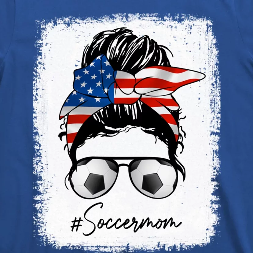 Soccer Mom Gift American Flag Messy Bun Soccer Mom Gift T-Shirt