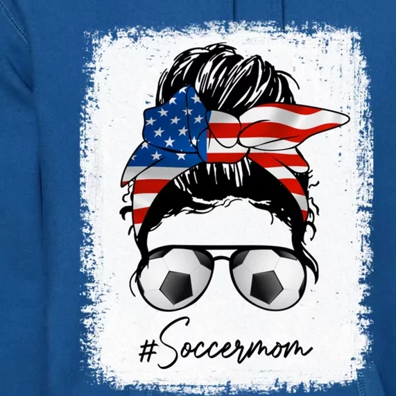 Soccer Mom Gift American Flag Messy Bun Soccer Mom Gift Premium Hoodie