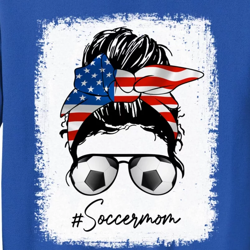 Soccer Mom Gift American Flag Messy Bun Soccer Mom Gift Tall Sweatshirt