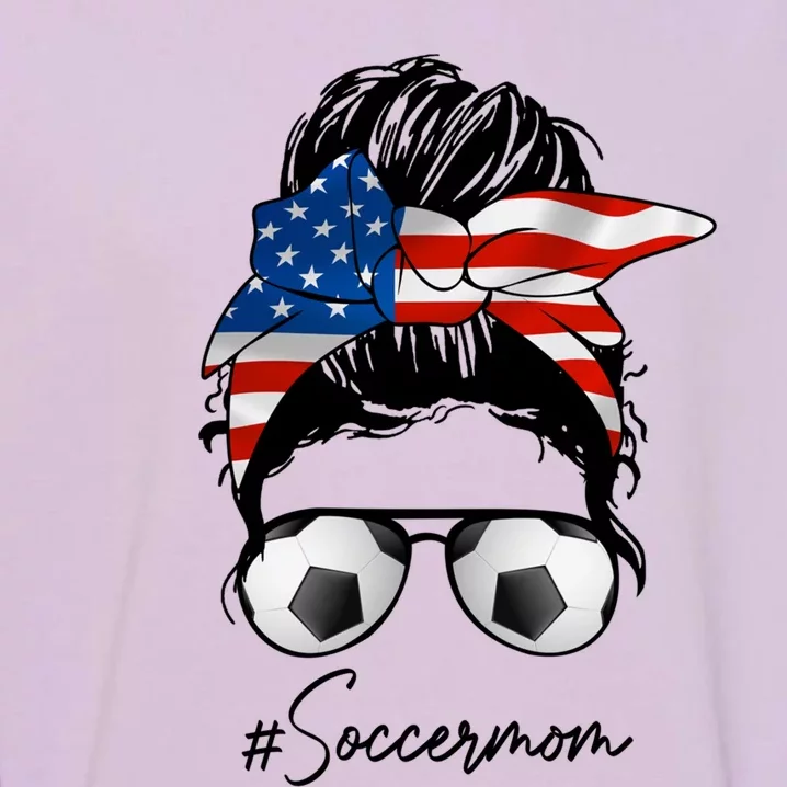 Soccer Mom Gift American Flag Messy Bun Soccer Mom Great Gift Garment-Dyed Sweatshirt