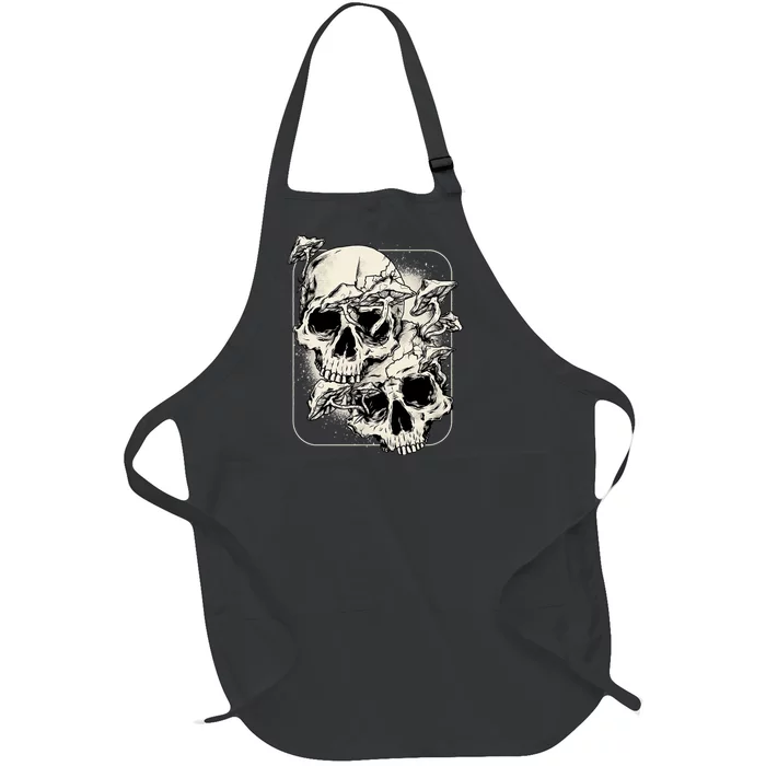 Skull Mushroom Goth Morel Mushroom Art Emo Full-Length Apron With Pocket