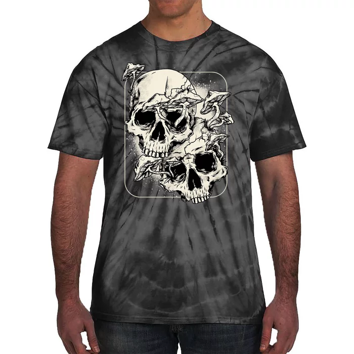 Skull Mushroom Goth Morel Mushroom Art Emo Tie-Dye T-Shirt