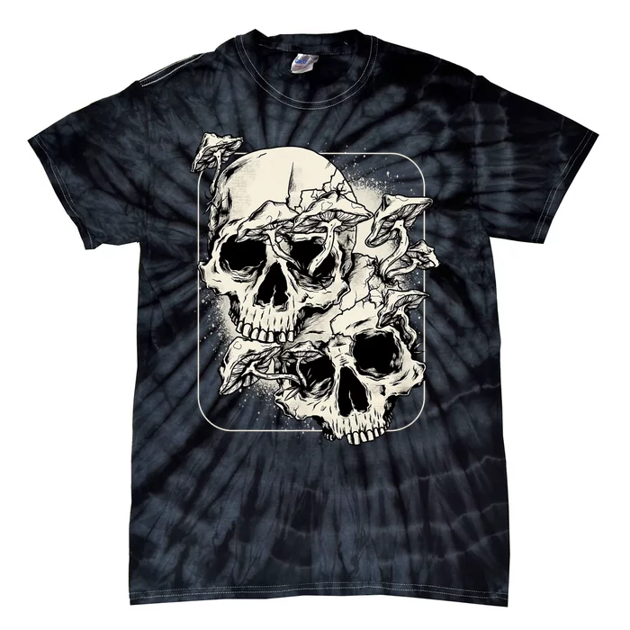 Skull Mushroom Goth Morel Mushroom Art Emo Tie-Dye T-Shirt