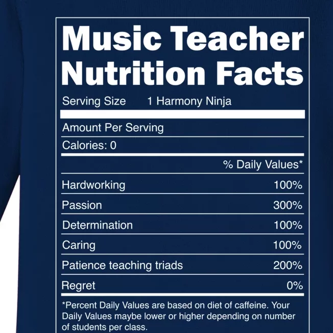 School Music Gift Funny Nutrition Facts Music Teacher Gift Baby Long Sleeve Bodysuit