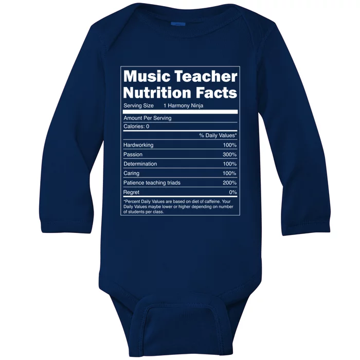 School Music Gift Funny Nutrition Facts Music Teacher Gift Baby Long Sleeve Bodysuit